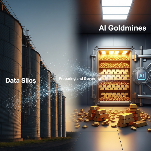 Abstract image representing data flowing into an AI brain, symbolizing data transformation for AI.